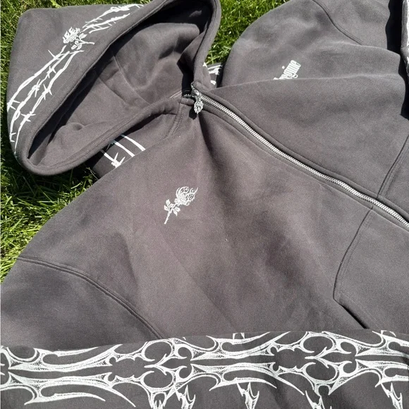Basically new civil regime brigade zip up hoodie in charcoal grey - size medium